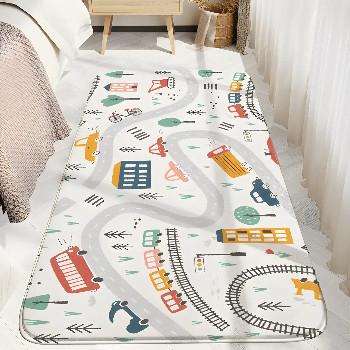 Casual Abstract Long Strip Sherpa Non-slip Area Rug Image - 2