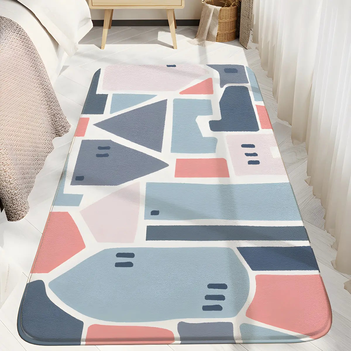 Casual Abstract Long Strip Sherpa Non-slip Area Rug Image - 3