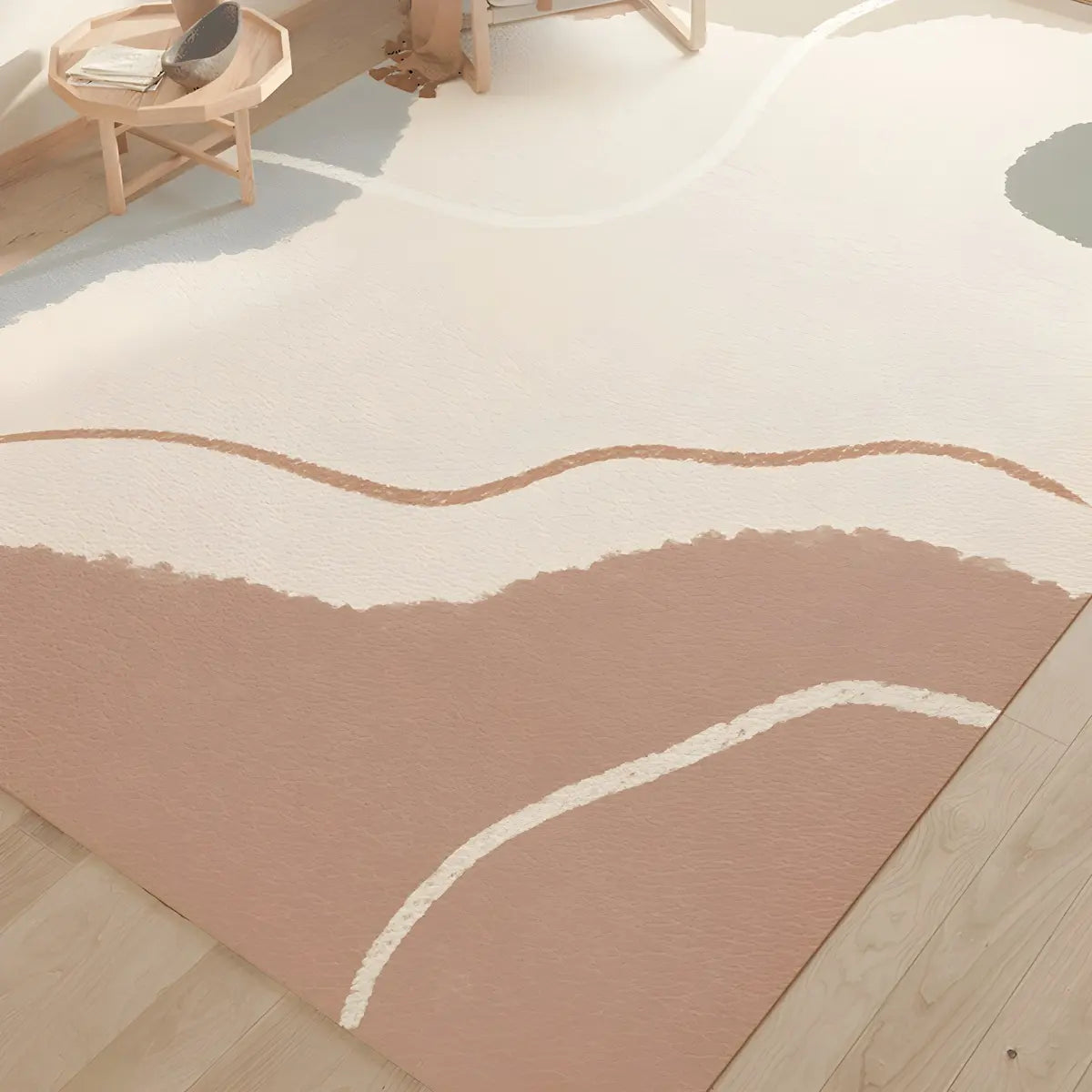 Casual Abstract Wave Polyester Apricot Area Rug Image - 1