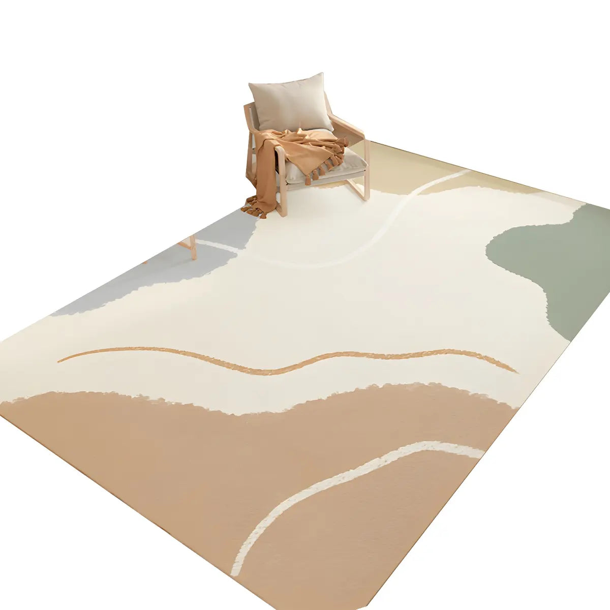 Casual Abstract Wave Polyester Apricot Area Rug Image - 10