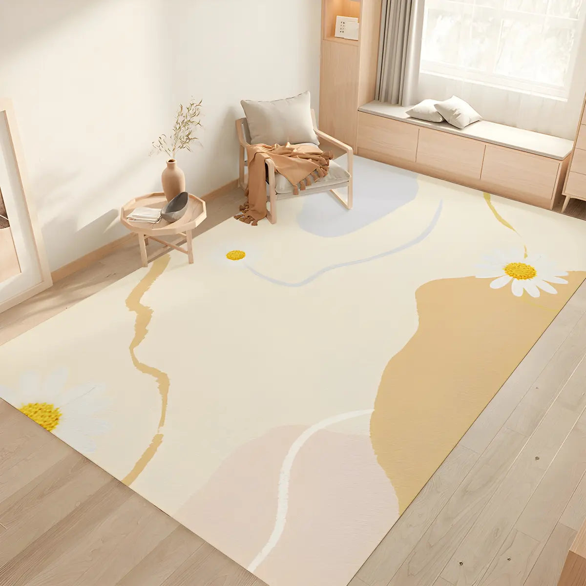 Casual Abstract Wave Polyester Apricot Area Rug Image - 17