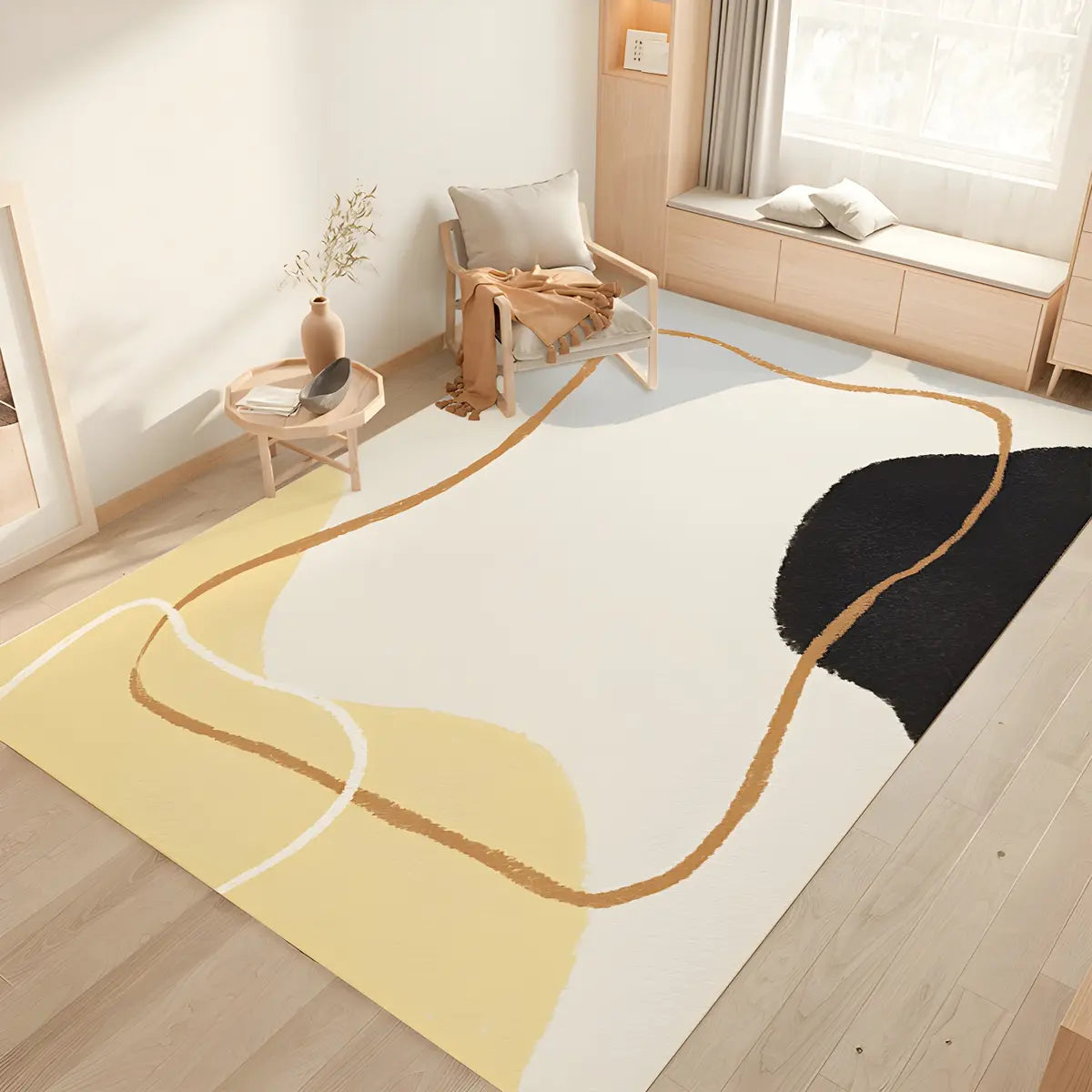 Casual Abstract Wave Polyester Apricot Area Rug Image - 2
