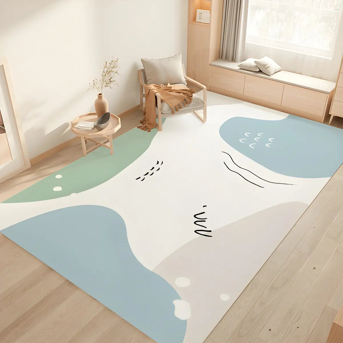 Casual Abstract Wave Polyester Apricot Area Rug Image - 5