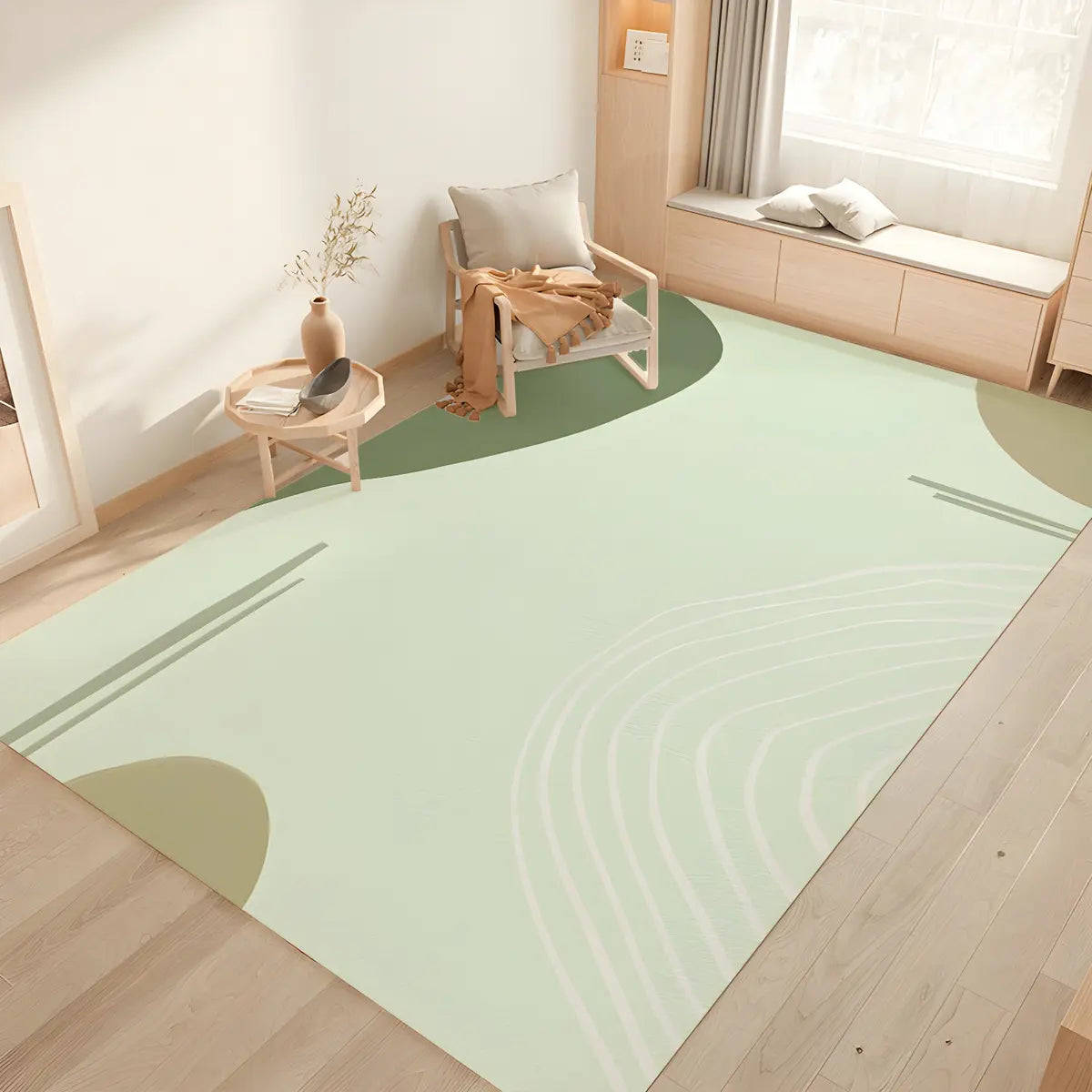 Casual Abstract Wave Polyester Apricot Area Rug Image - 7