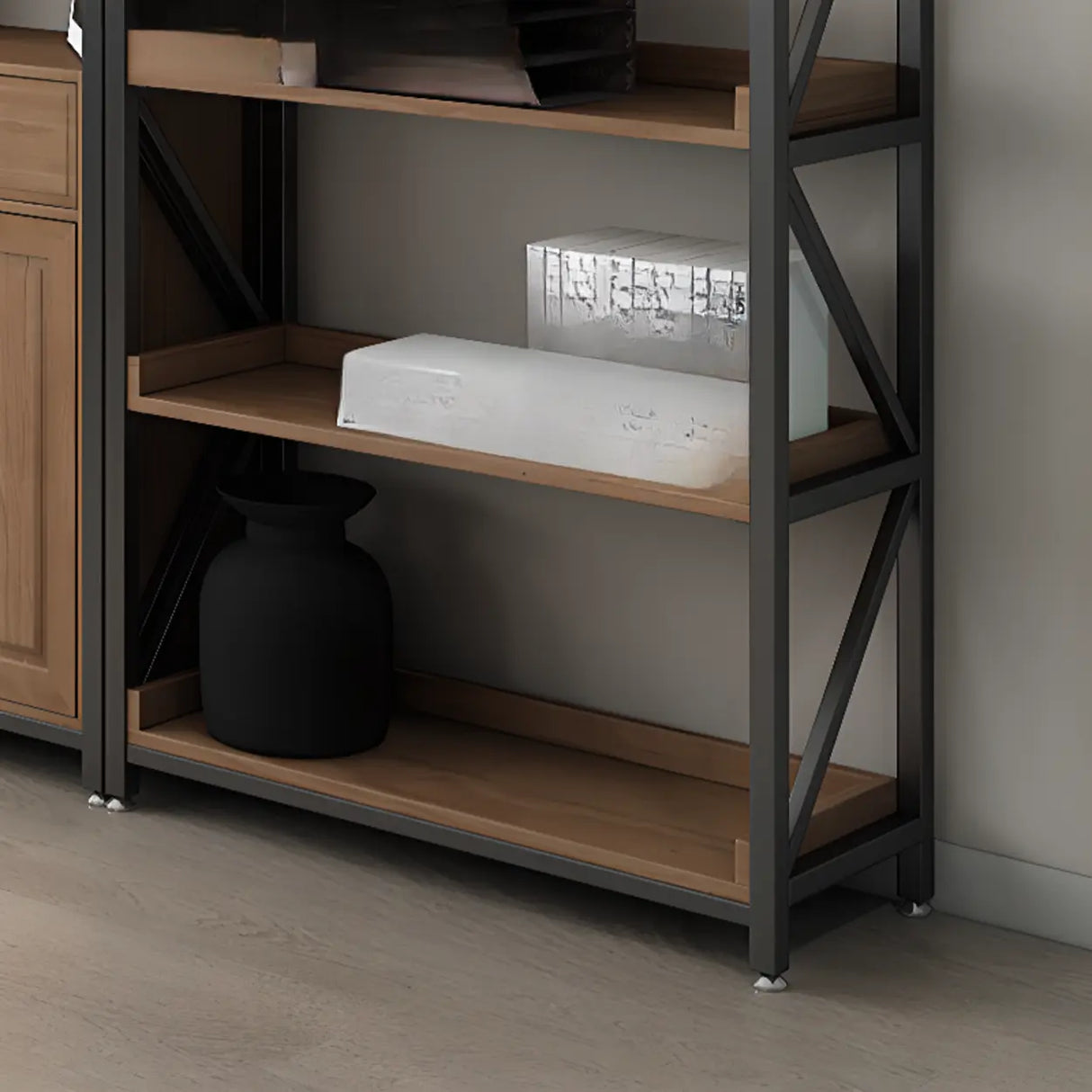 Casual Auburn Metal Frame Wooden Display Bookshelf Image - 14