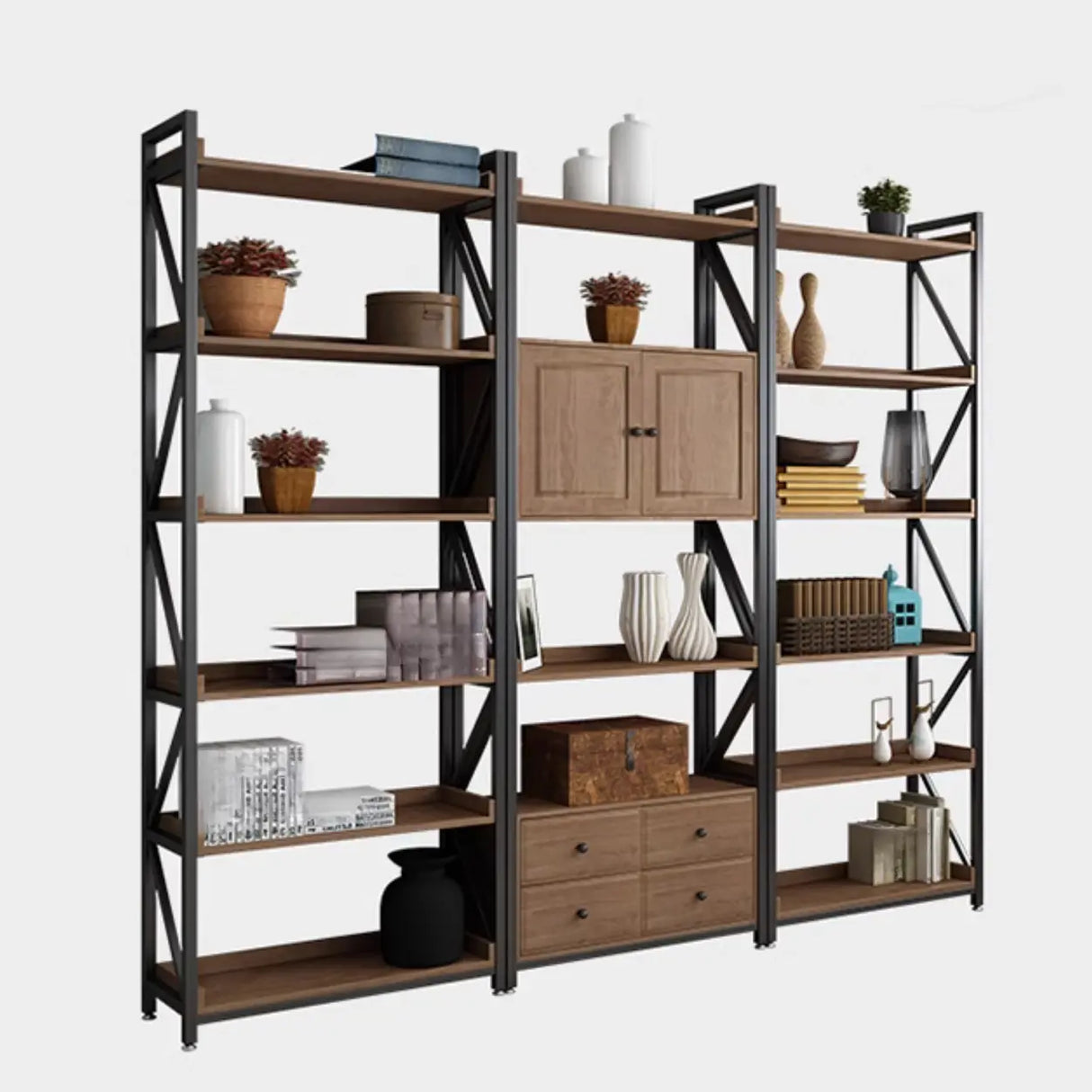 Casual Auburn Metal Frame Wooden Display Bookshelf Image - 18