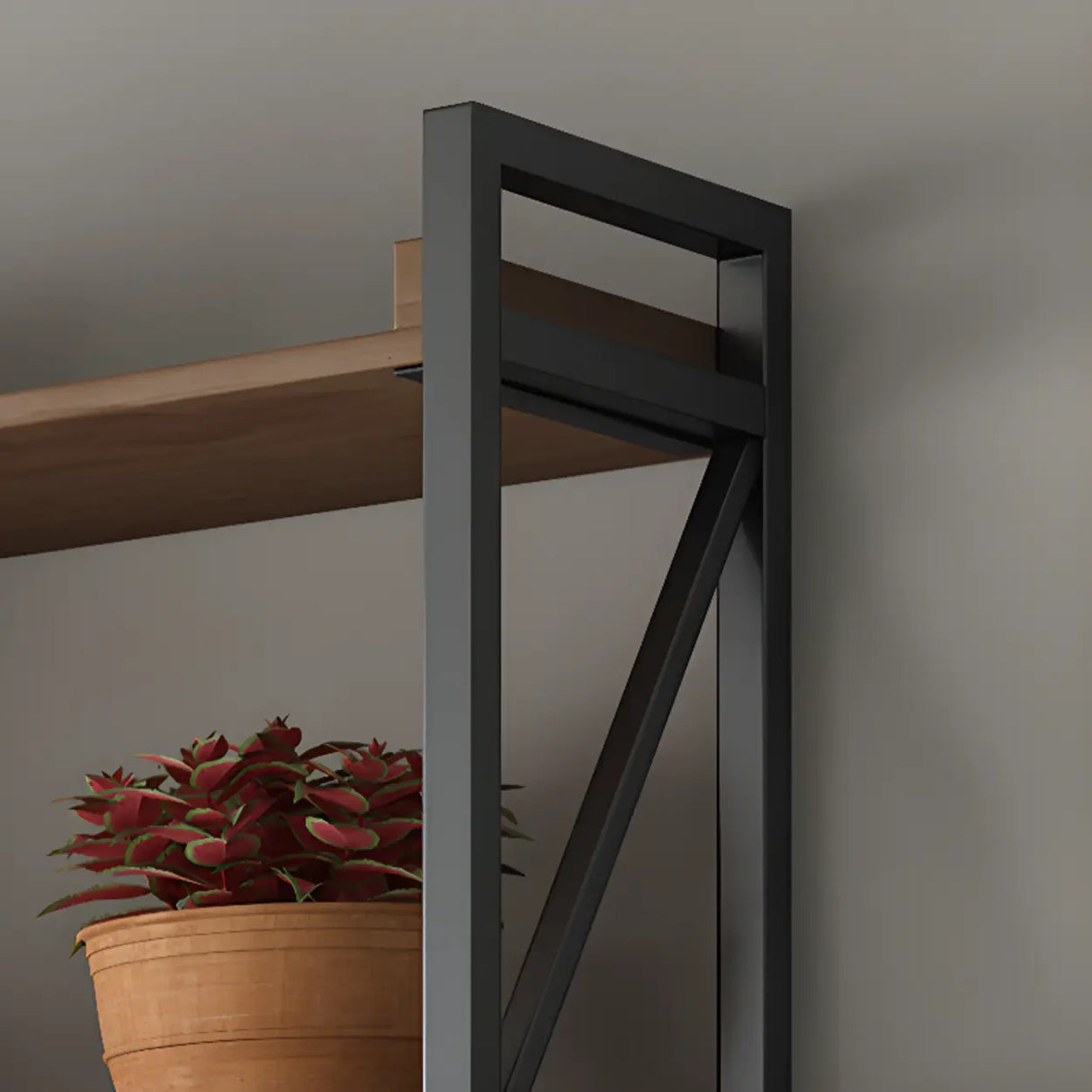 Casual Auburn Metal Frame Wooden Display Bookshelf Image - 7