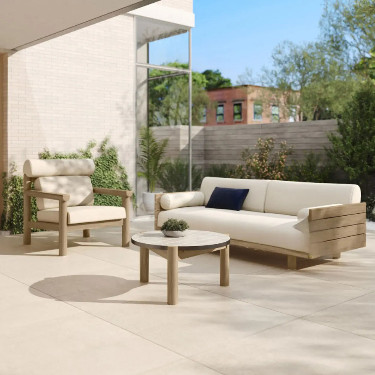 Casual Beige Outdoor Natural Wood Sectional Sofa Set Image - 1
