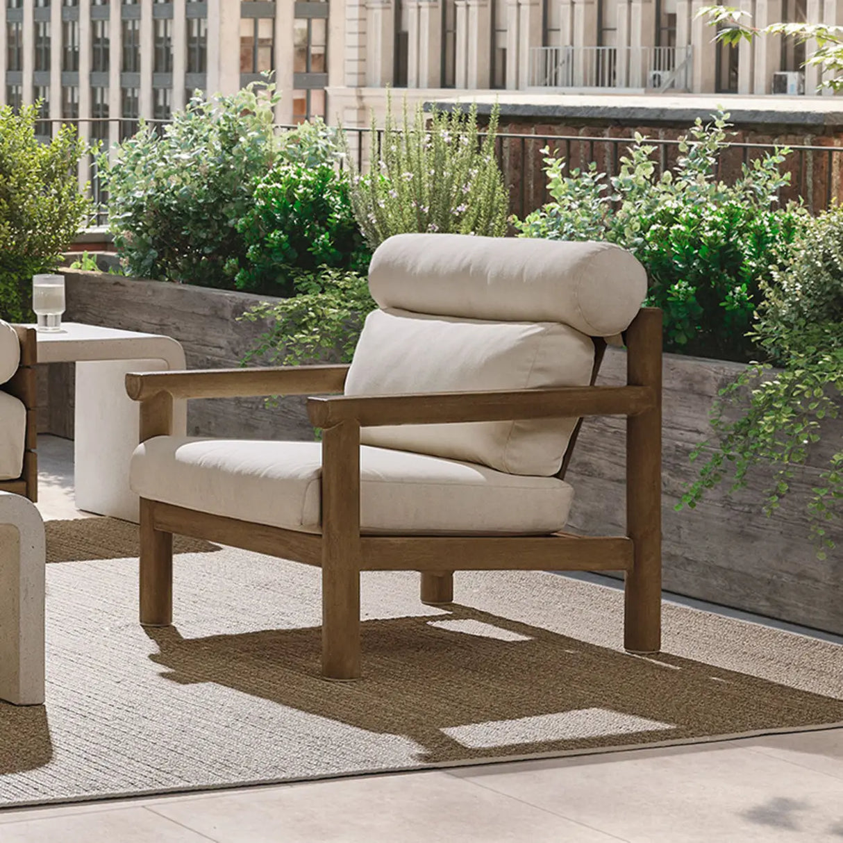 Casual Beige Outdoor Natural Wood Sectional Sofa Set Image - 2