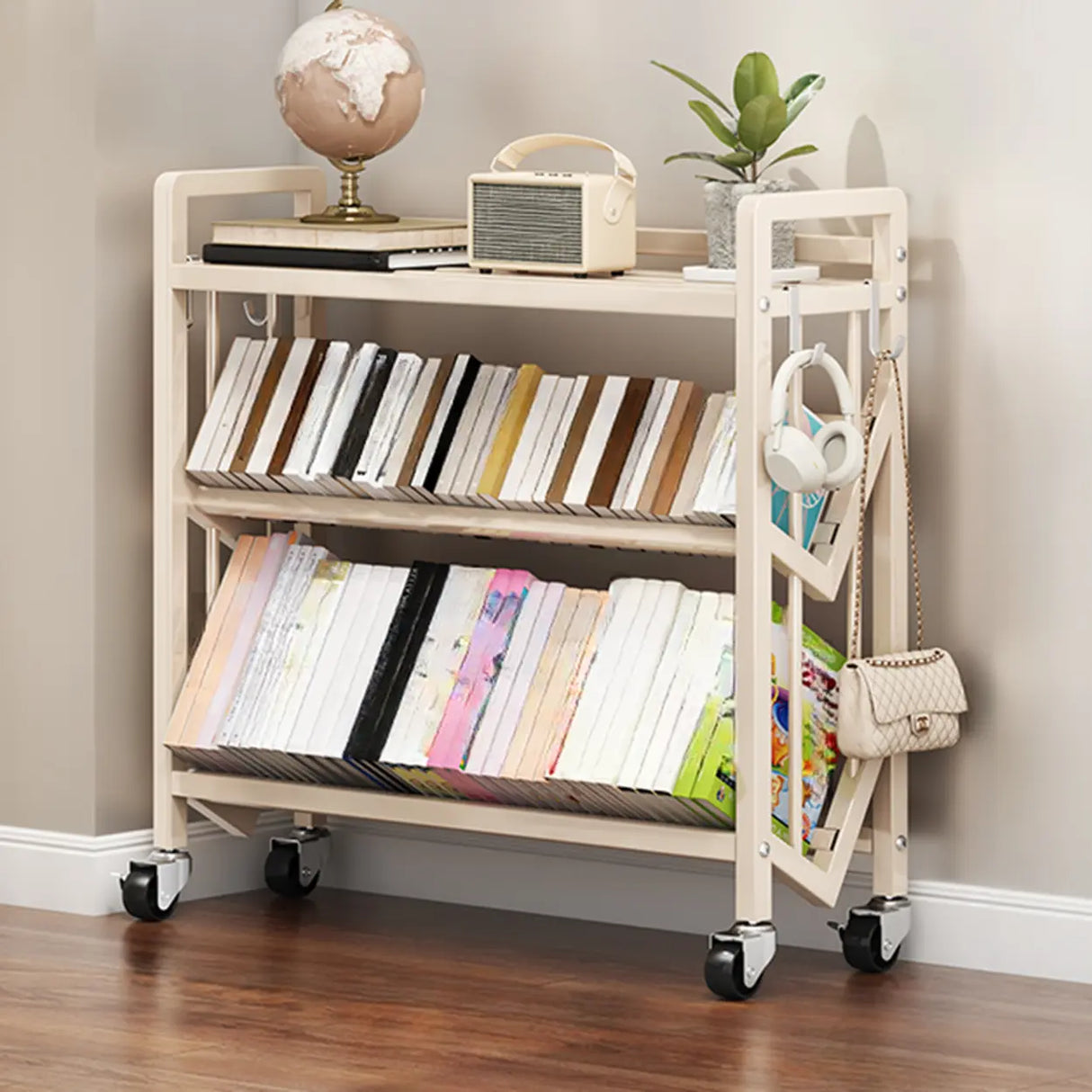 Casual Beige Steel Open Sliding Display Bookshelf Image - 12