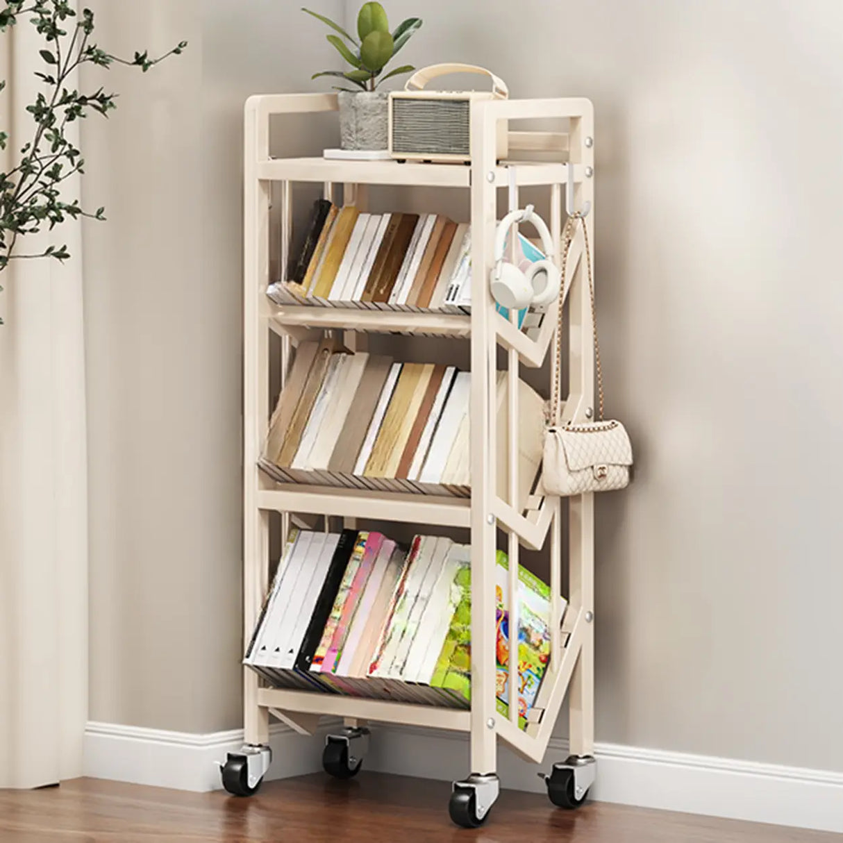 Casual Beige Steel Open Sliding Display Bookshelf Image - 13