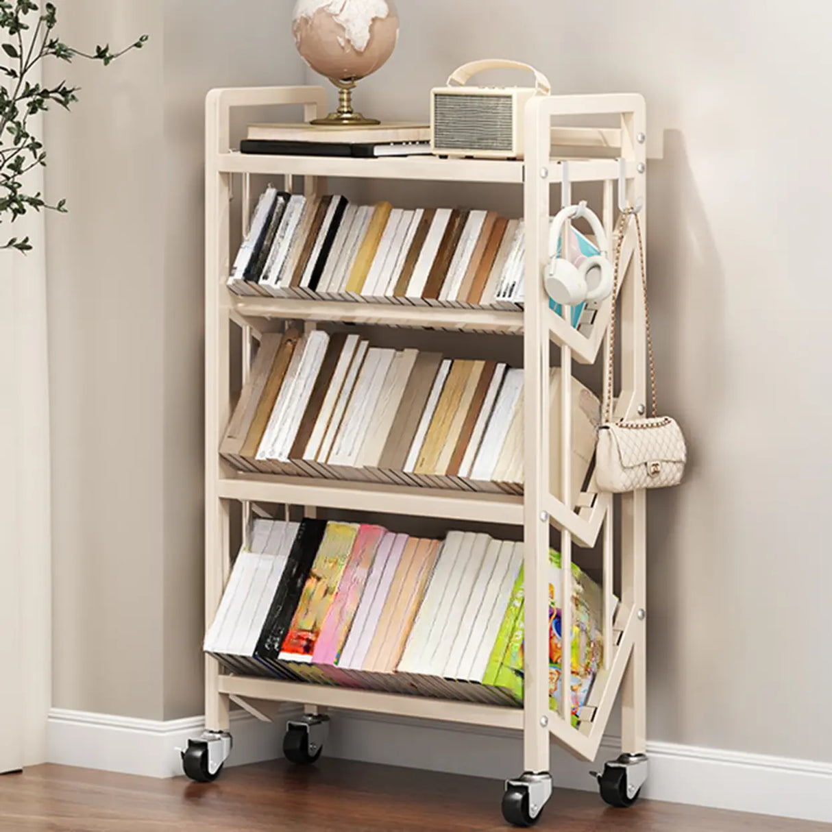 Casual Beige Steel Open Sliding Display Bookshelf Image - 14