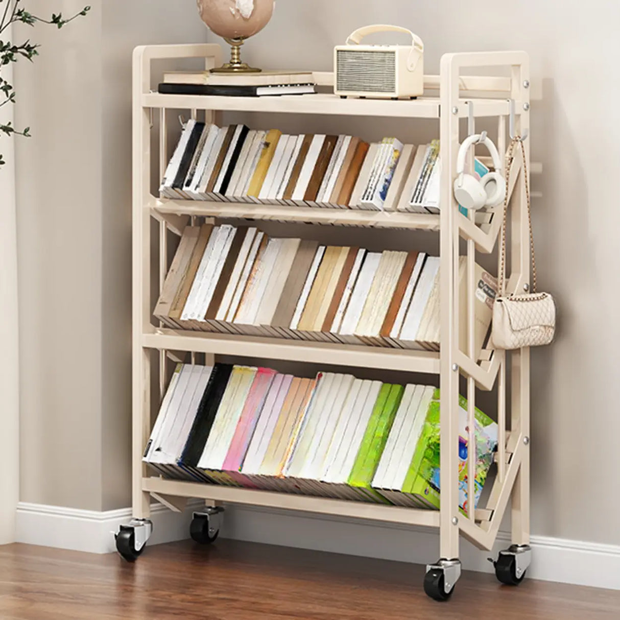 Casual Beige Steel Open Sliding Display Bookshelf Image - 15