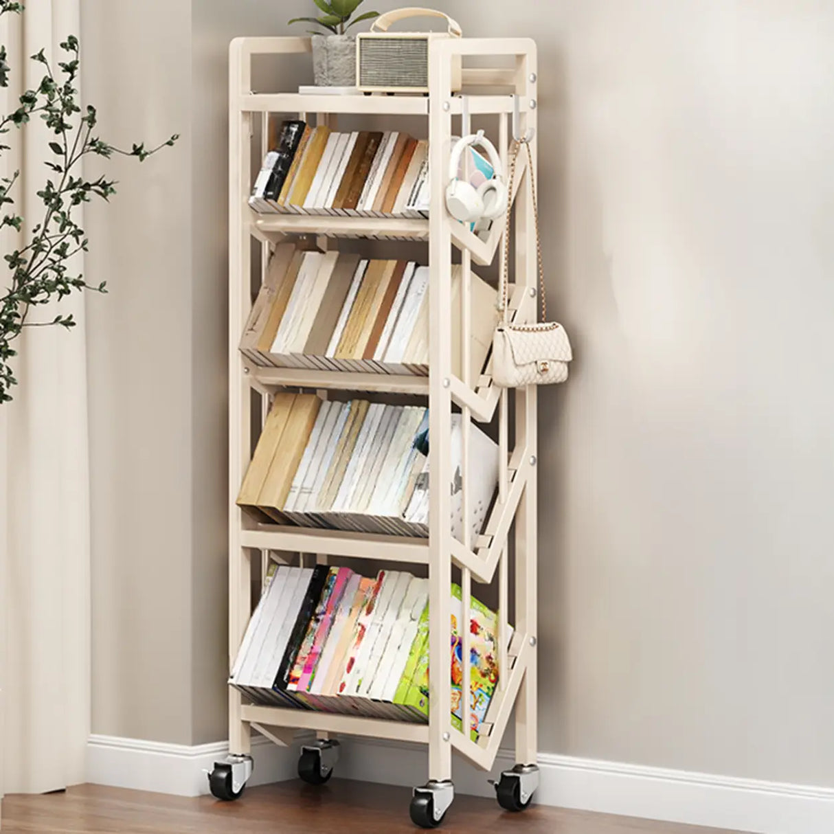 Casual Beige Steel Open Sliding Display Bookshelf Image - 16