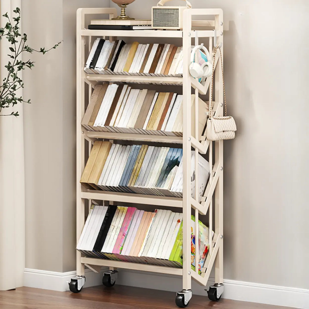Casual Beige Steel Open Sliding Display Bookshelf Image - 17
