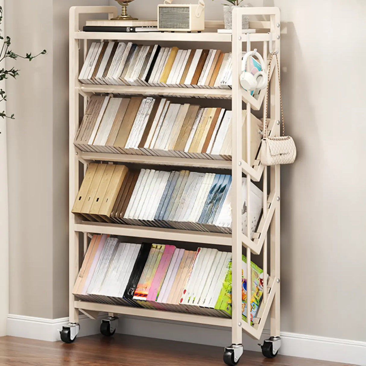 Casual Beige Steel Open Sliding Display Bookshelf Image - 18