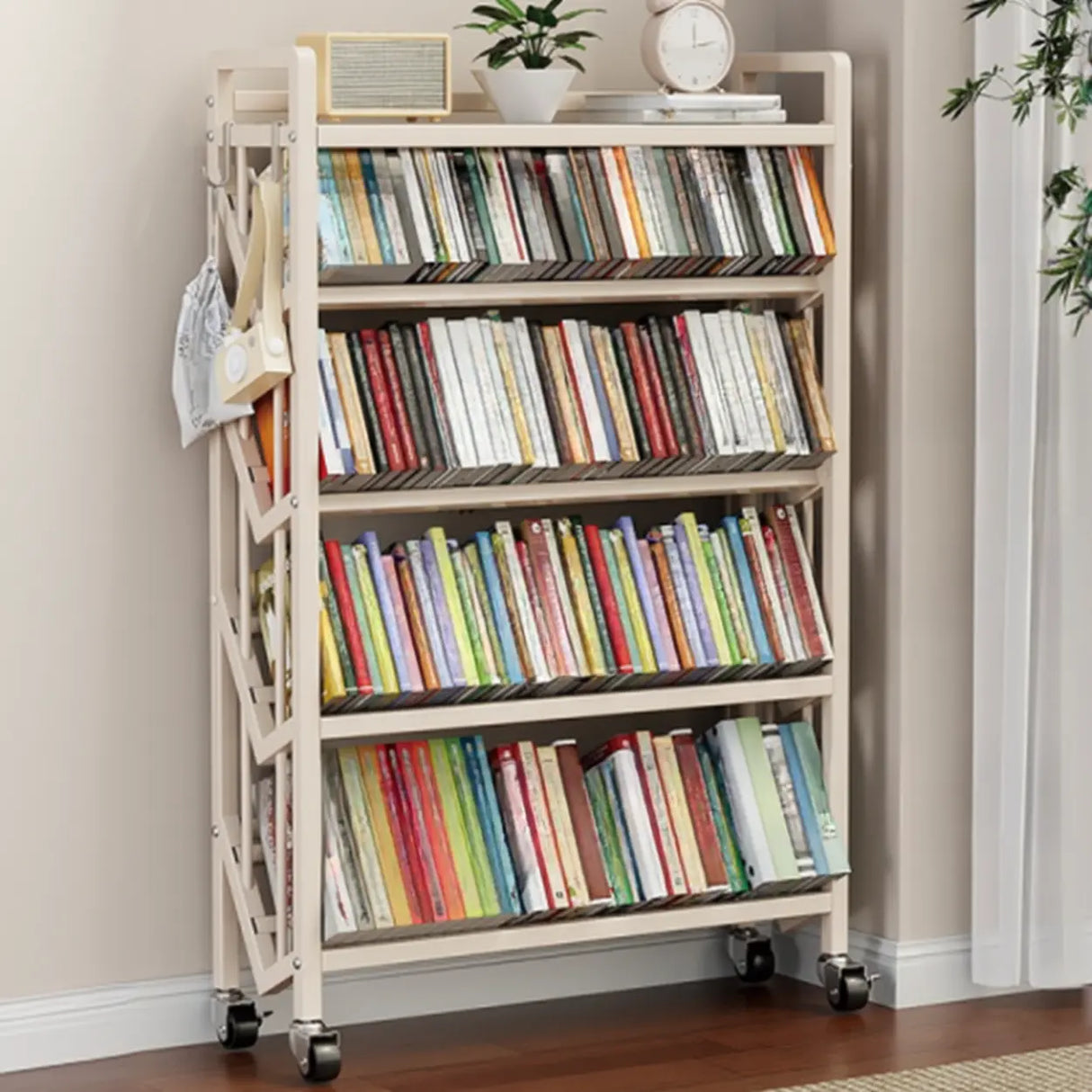 Casual Beige Steel Open Sliding Display Bookshelf Image - 1