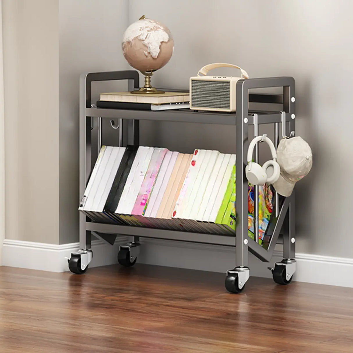 Casual Beige Steel Open Sliding Display Bookshelf Image - 20