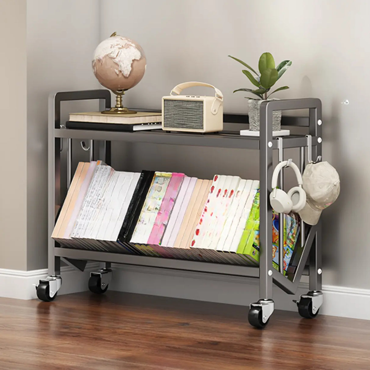 Casual Beige Steel Open Sliding Display Bookshelf Image - 21