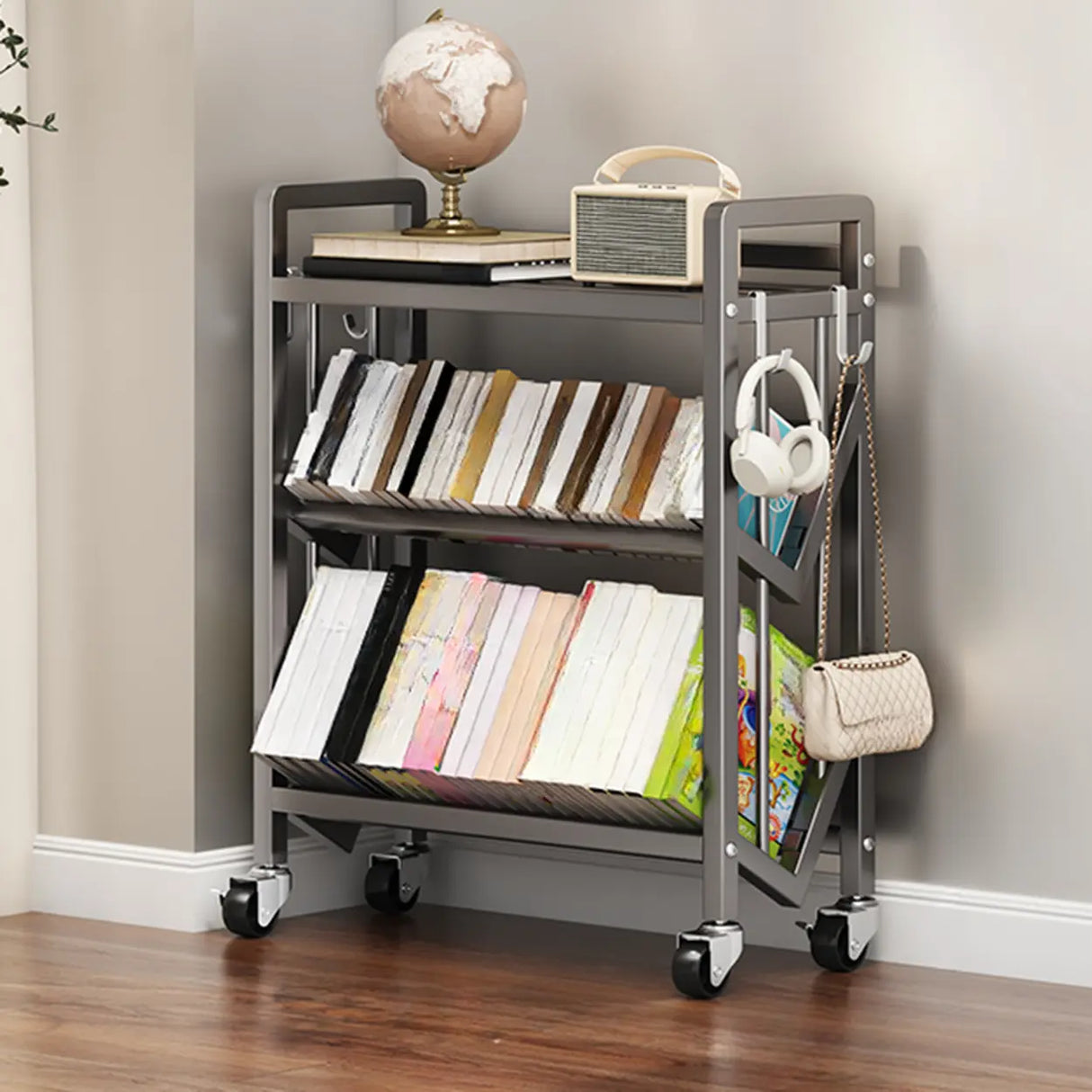 Casual Beige Steel Open Sliding Display Bookshelf Image - 23