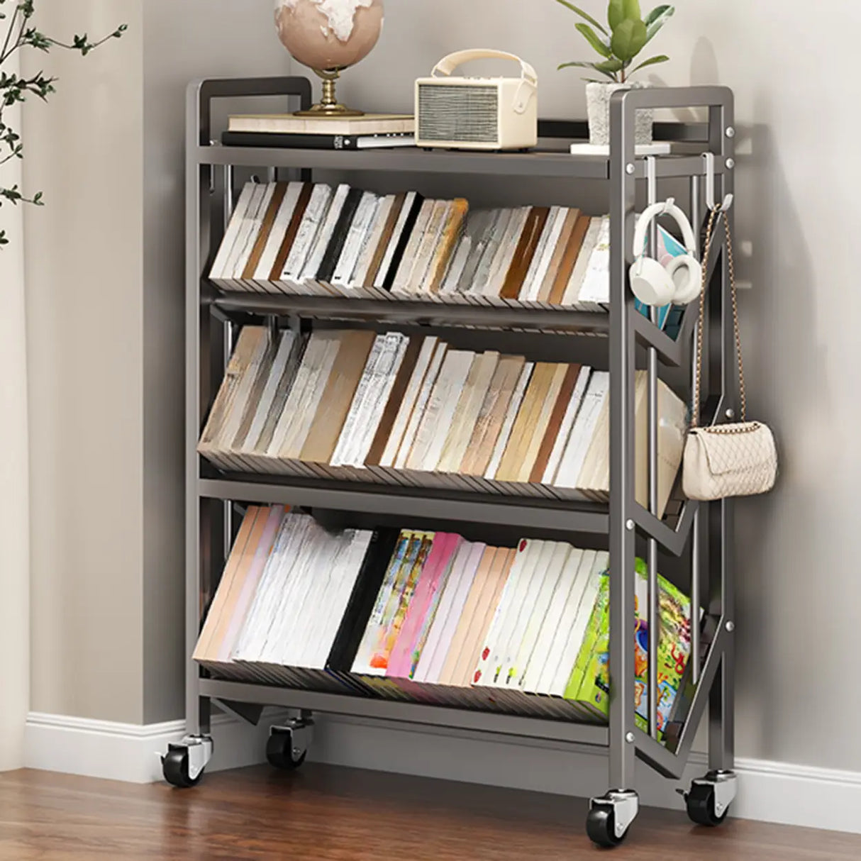 Casual Beige Steel Open Sliding Display Bookshelf Image - 26