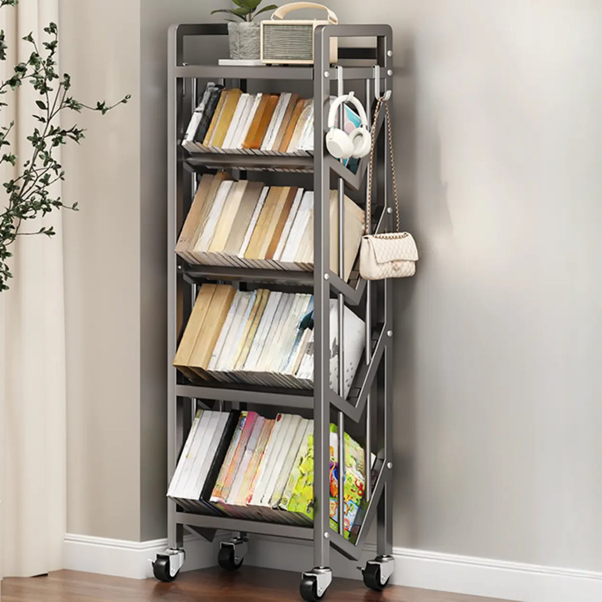 Casual Beige Steel Open Sliding Display Bookshelf Image - 27