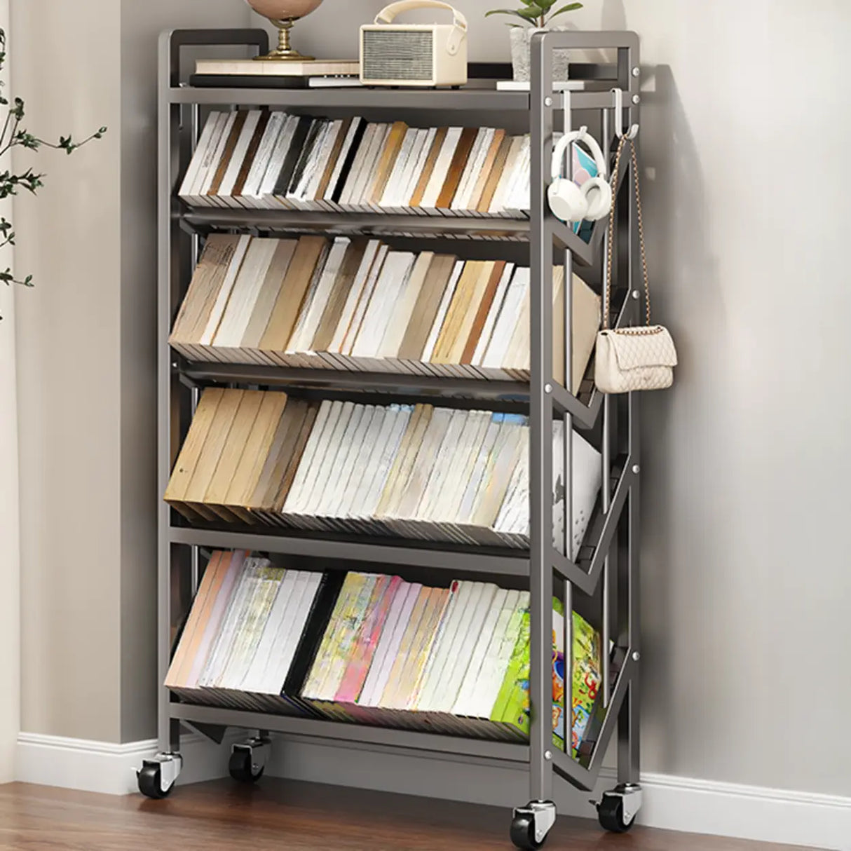 Casual Beige Steel Open Sliding Display Bookshelf Image - 28