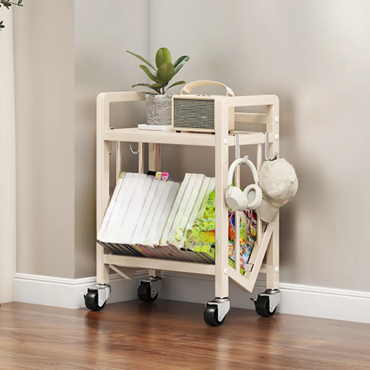 Casual Beige Steel Open Sliding Display Bookshelf Image - 2