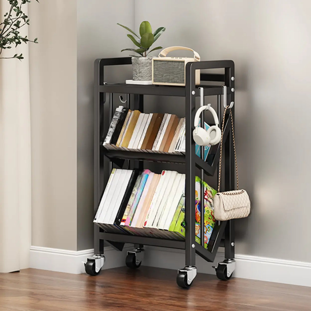 Casual Beige Steel Open Sliding Display Bookshelf Image - 33