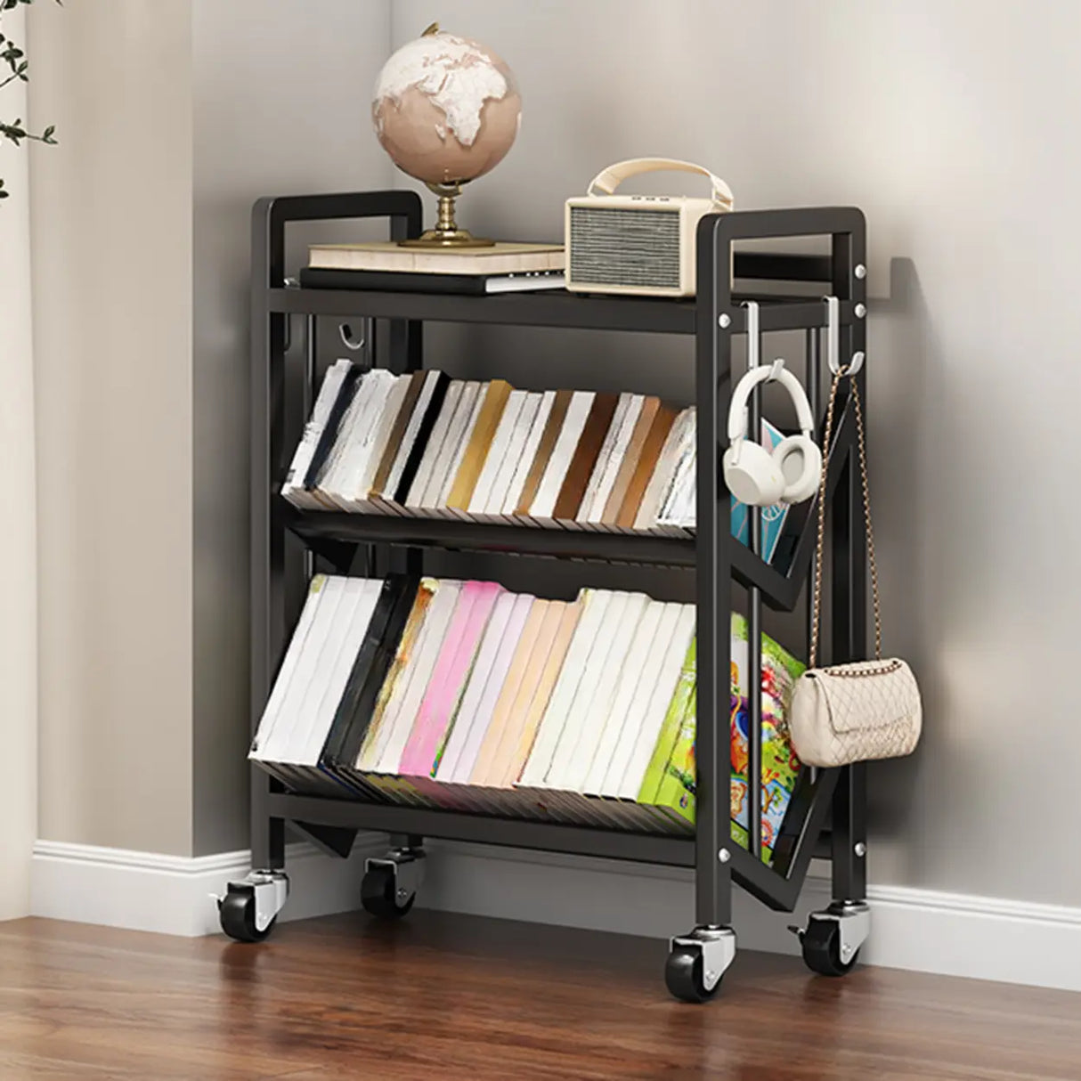 Casual Beige Steel Open Sliding Display Bookshelf Image - 34