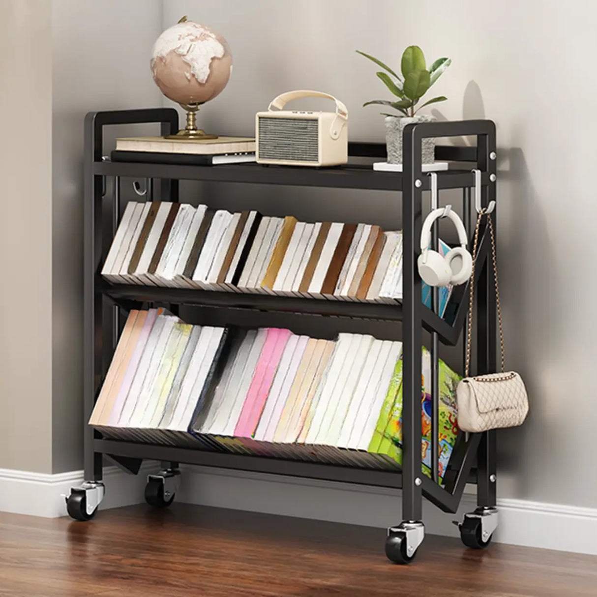 Casual Beige Steel Open Sliding Display Bookshelf Image - 35