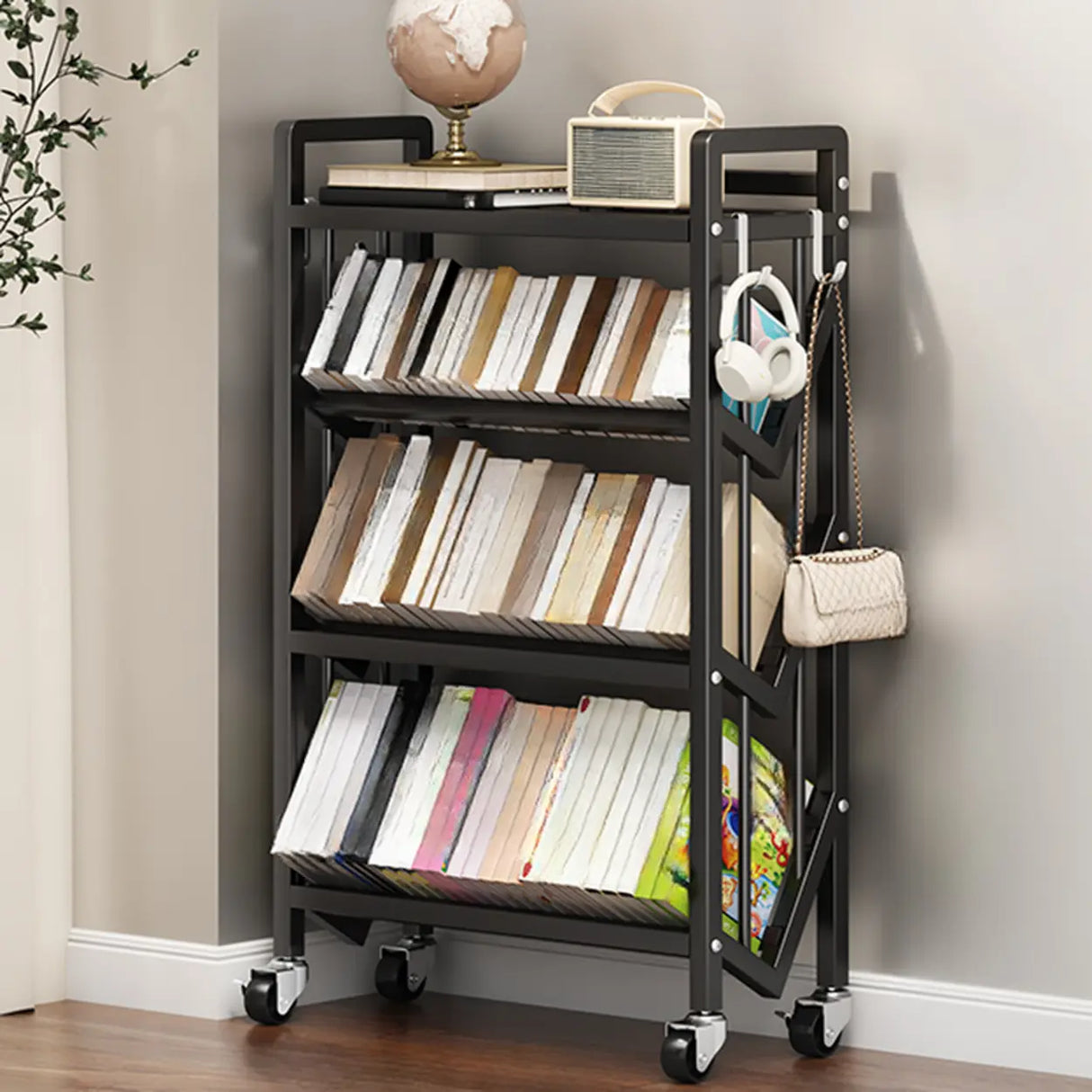 Casual Beige Steel Open Sliding Display Bookshelf Image - 37