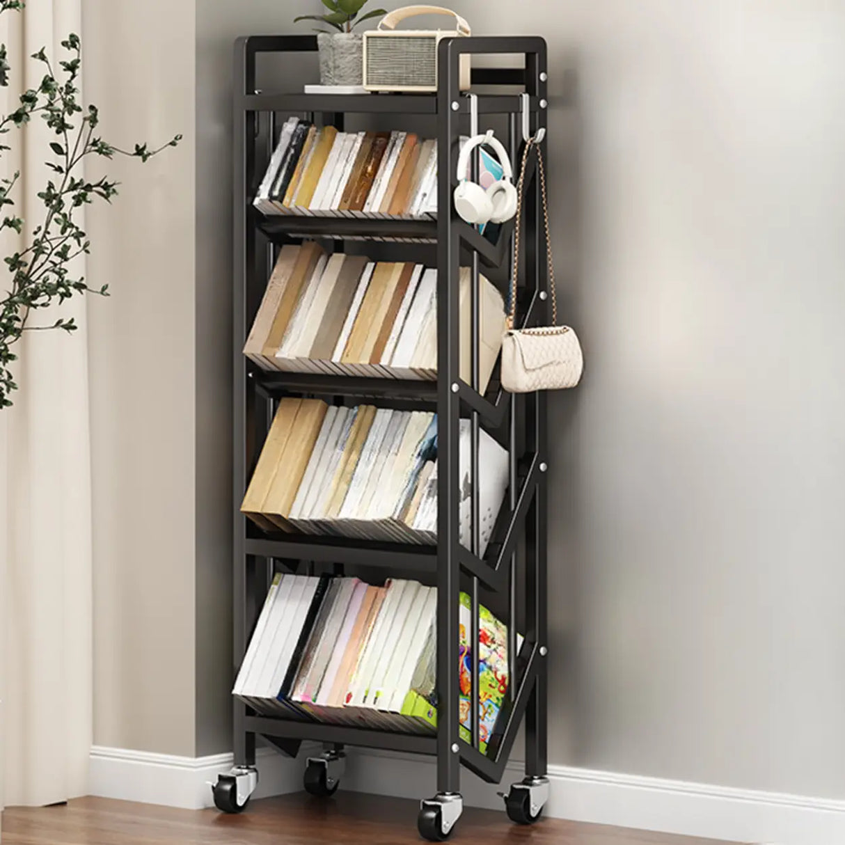 Casual Beige Steel Open Sliding Display Bookshelf Image - 39