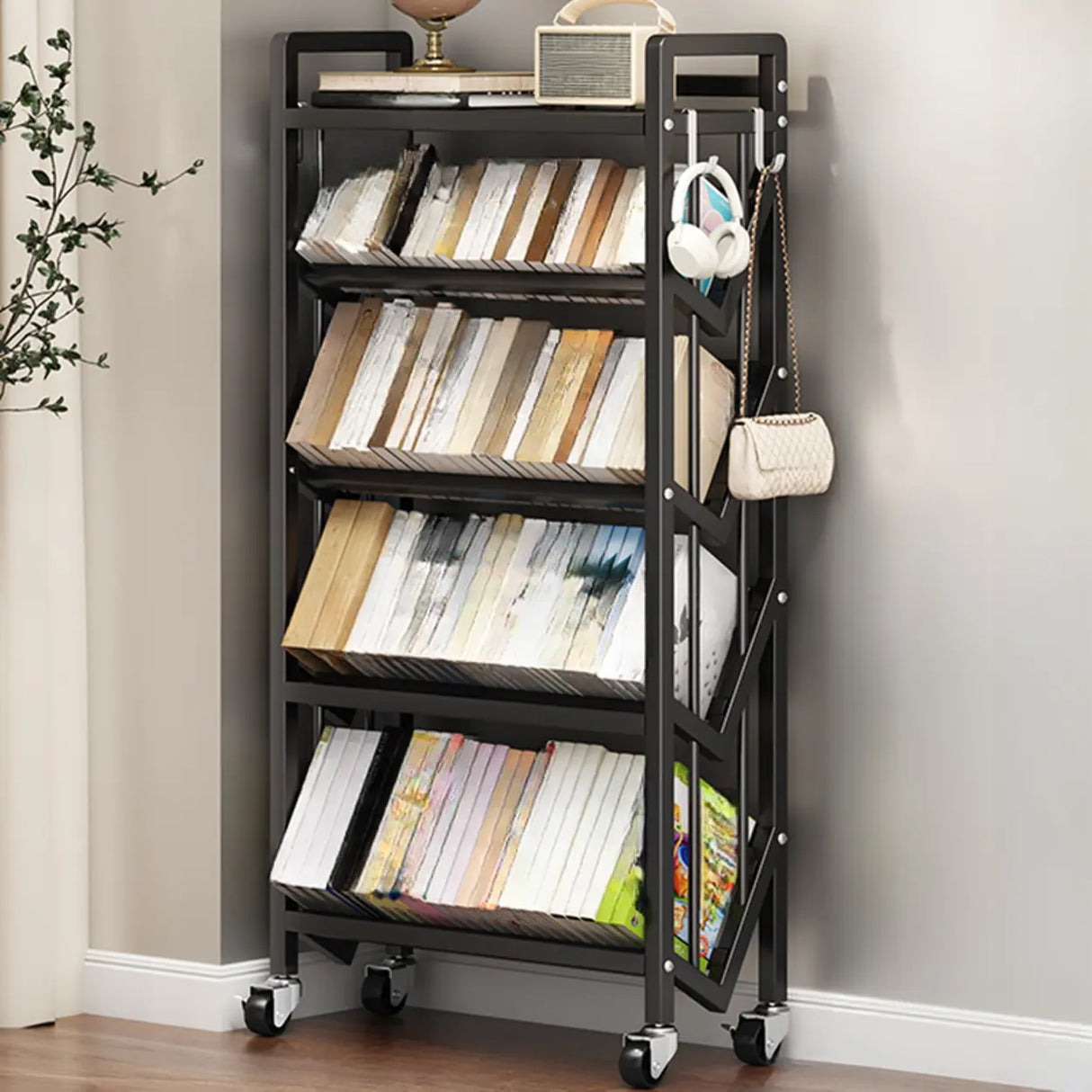 Casual Beige Steel Open Sliding Display Bookshelf Image - 40