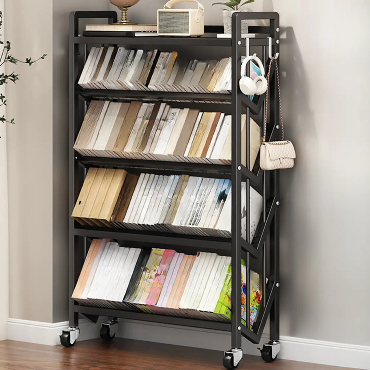 Casual Beige Steel Open Sliding Display Bookshelf Image - 41