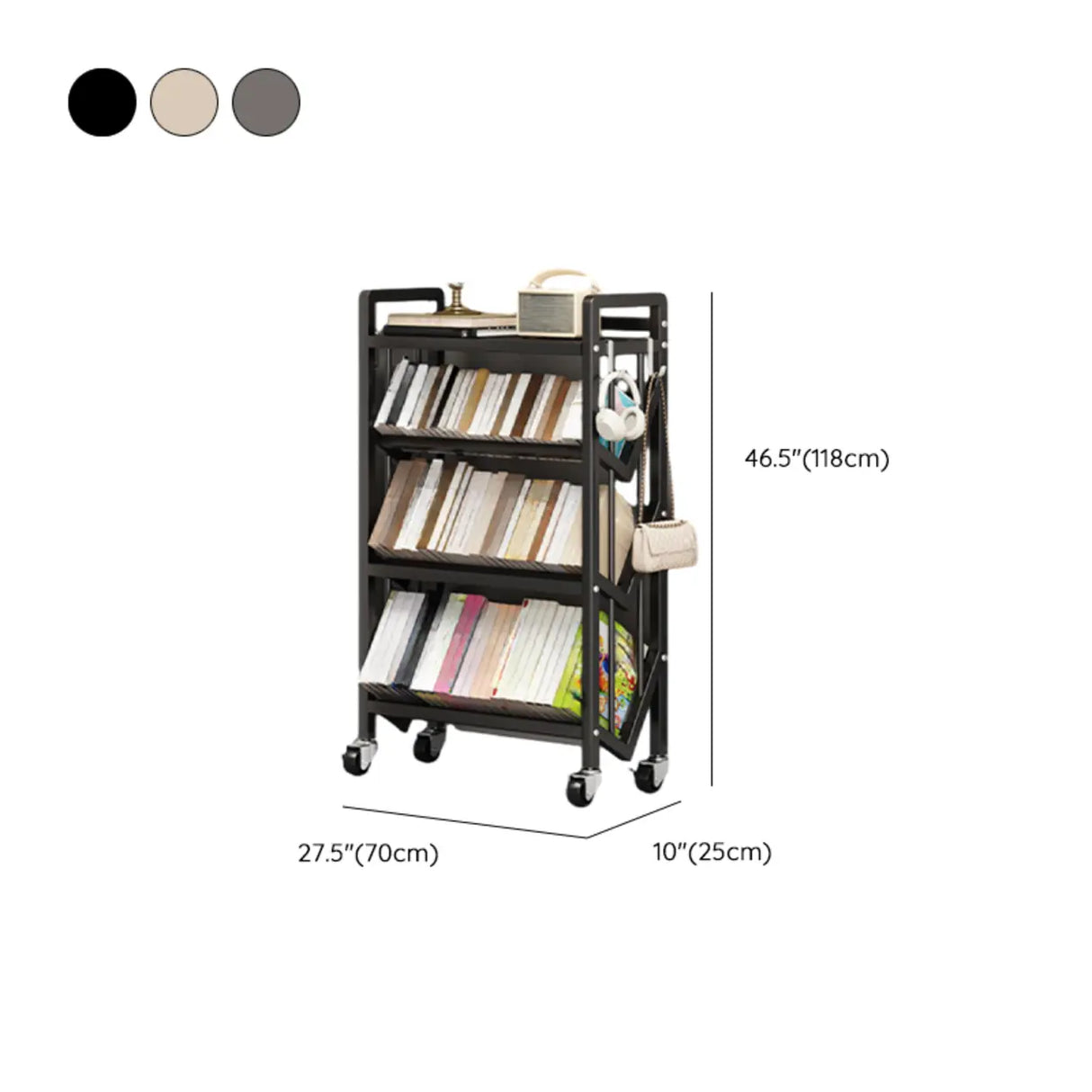 Casual Beige Steel Open Sliding Display Bookshelf Image - 46