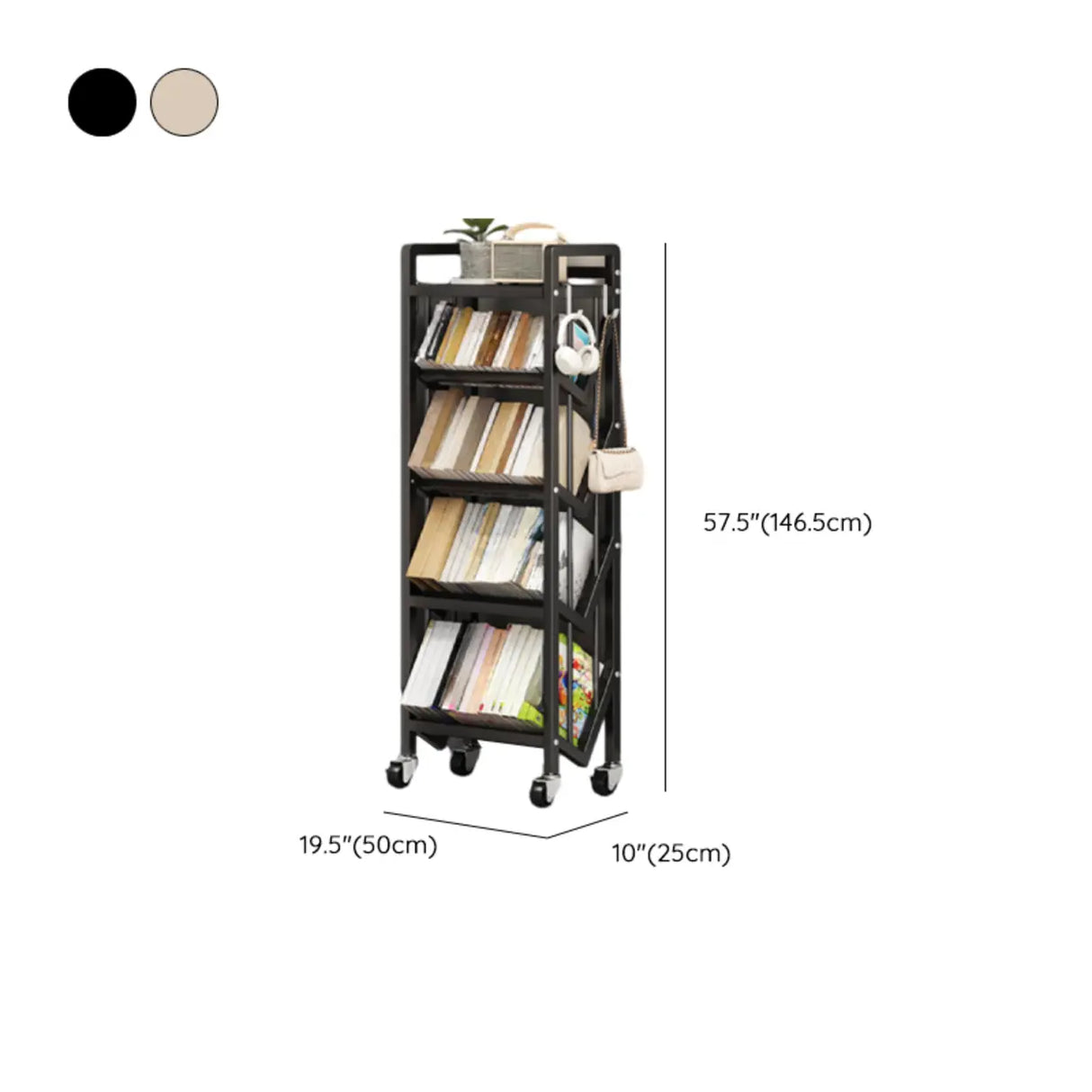 Casual Beige Steel Open Sliding Display Bookshelf Image - 48