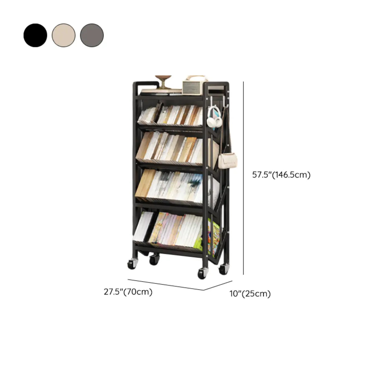 Casual Beige Steel Open Sliding Display Bookshelf Image - 49