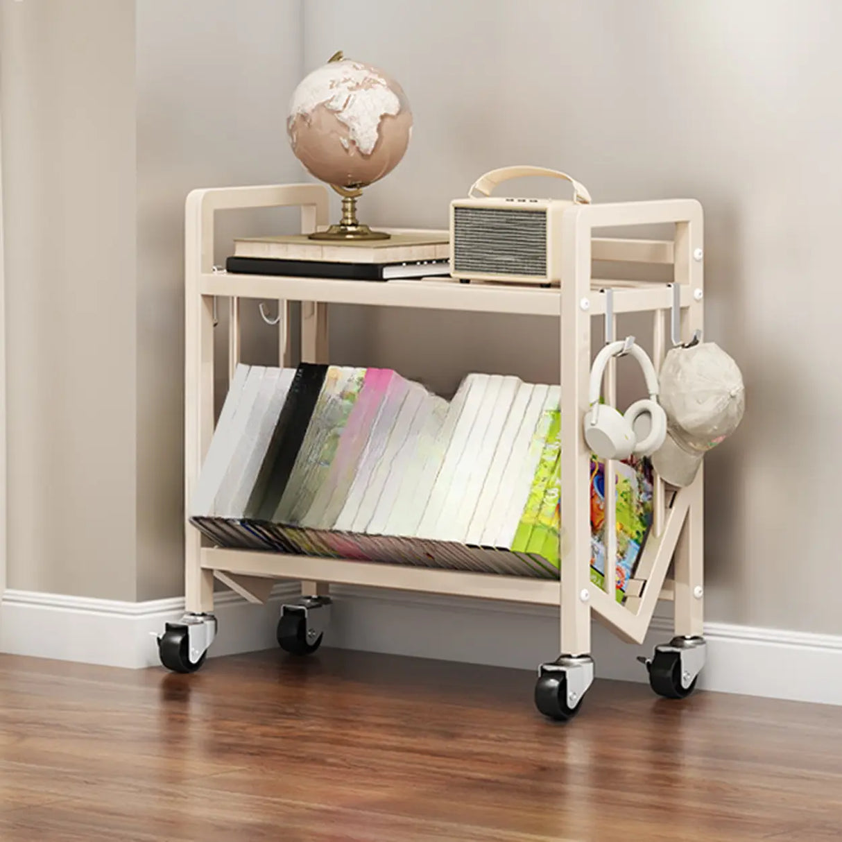 Casual Beige Steel Open Sliding Display Bookshelf Image - 4