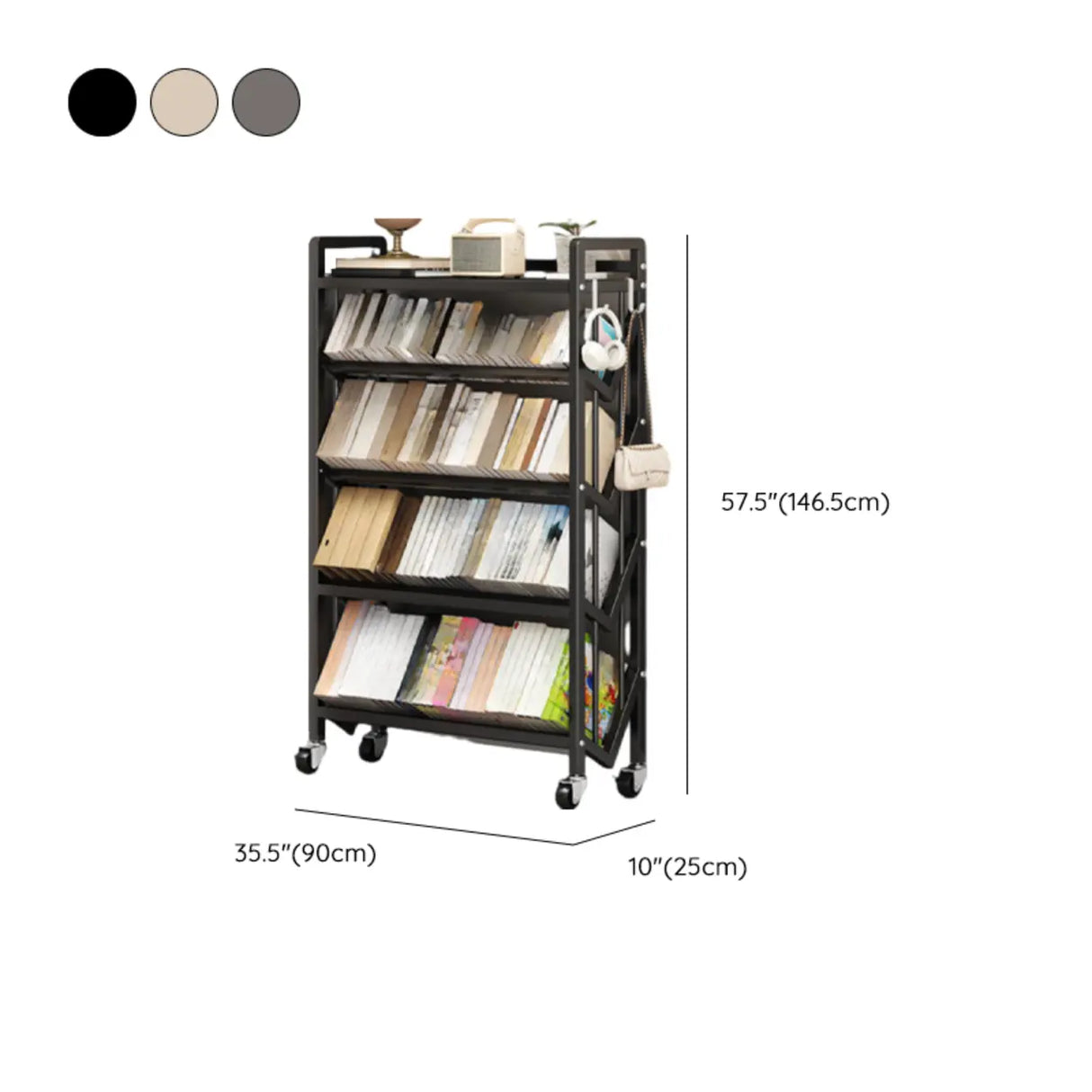 Casual Beige Steel Open Sliding Display Bookshelf Image - 50