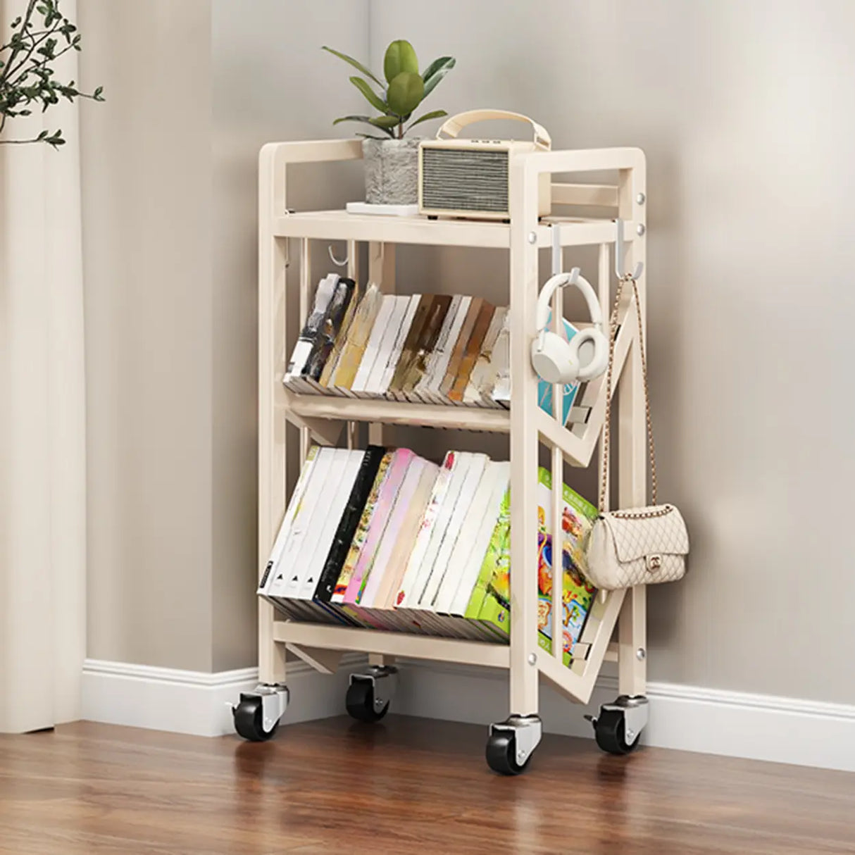 Casual Beige Steel Open Sliding Display Bookshelf Image - 8