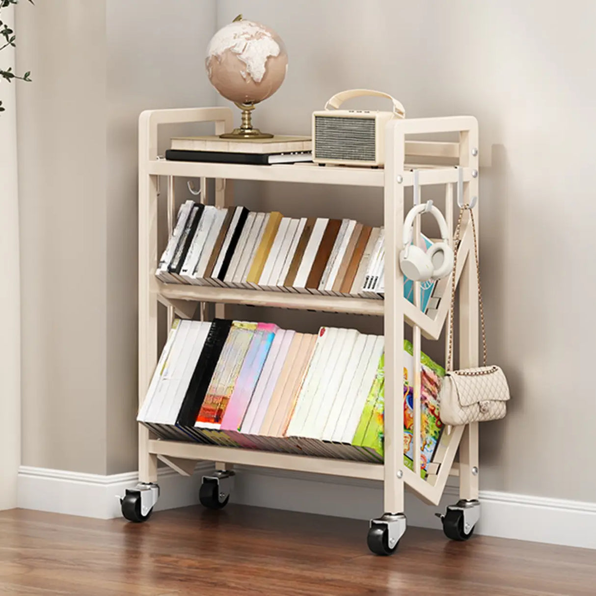Casual Beige Steel Open Sliding Display Bookshelf Image - 9