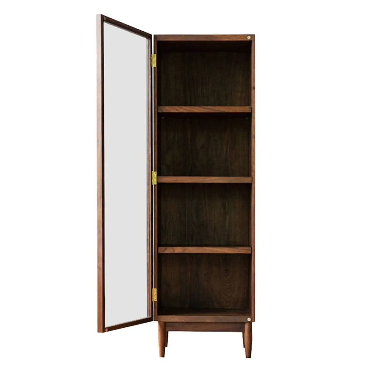 Casual Brown Wood Vertical Glass Door Narrow Bookcase Image - 3