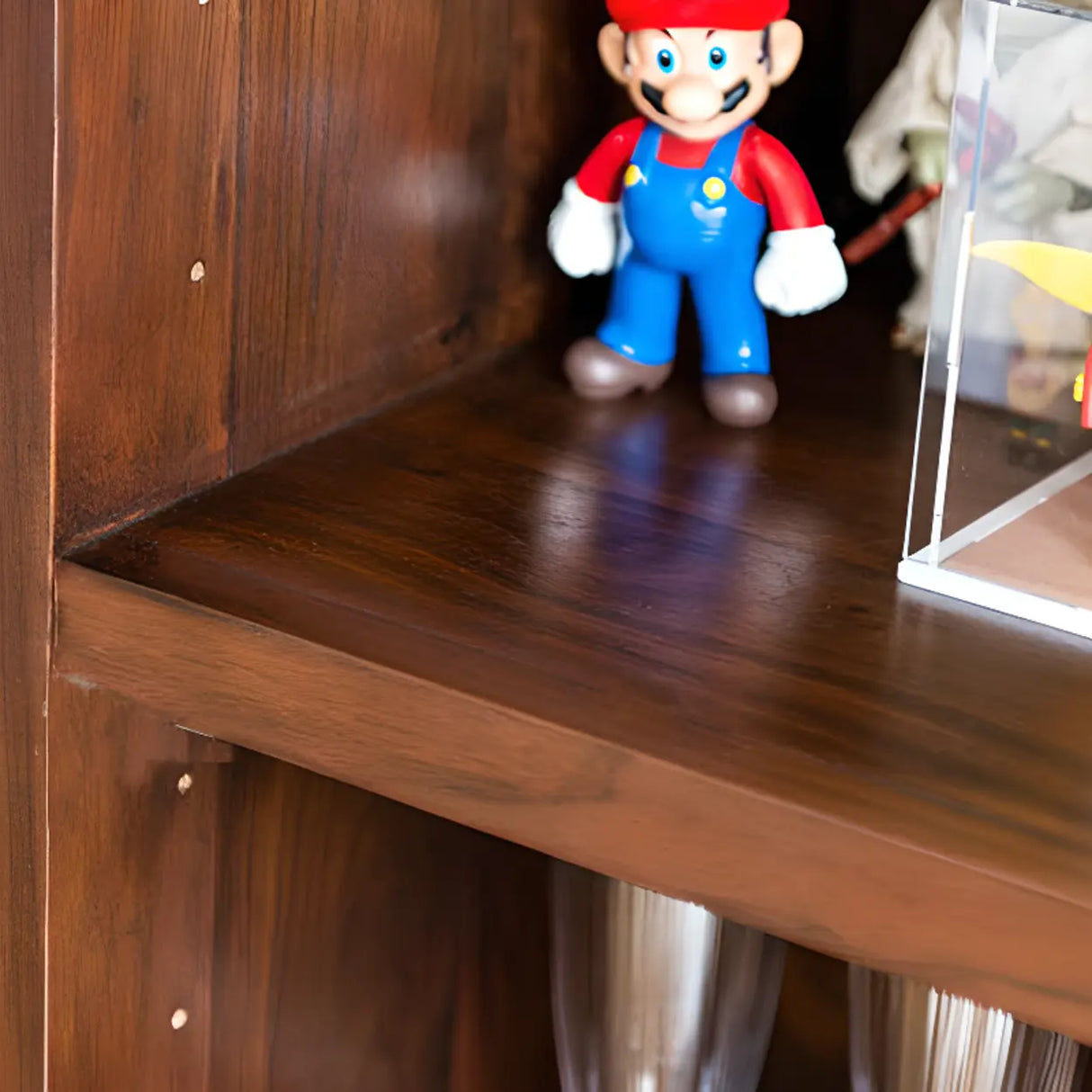 Casual Brown Wood Vertical Glass Door Narrow Bookcase Image - 6