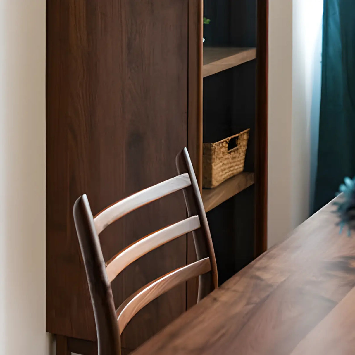 Casual Brown Wood Vertical Glass Door Narrow Bookcase Image - 7