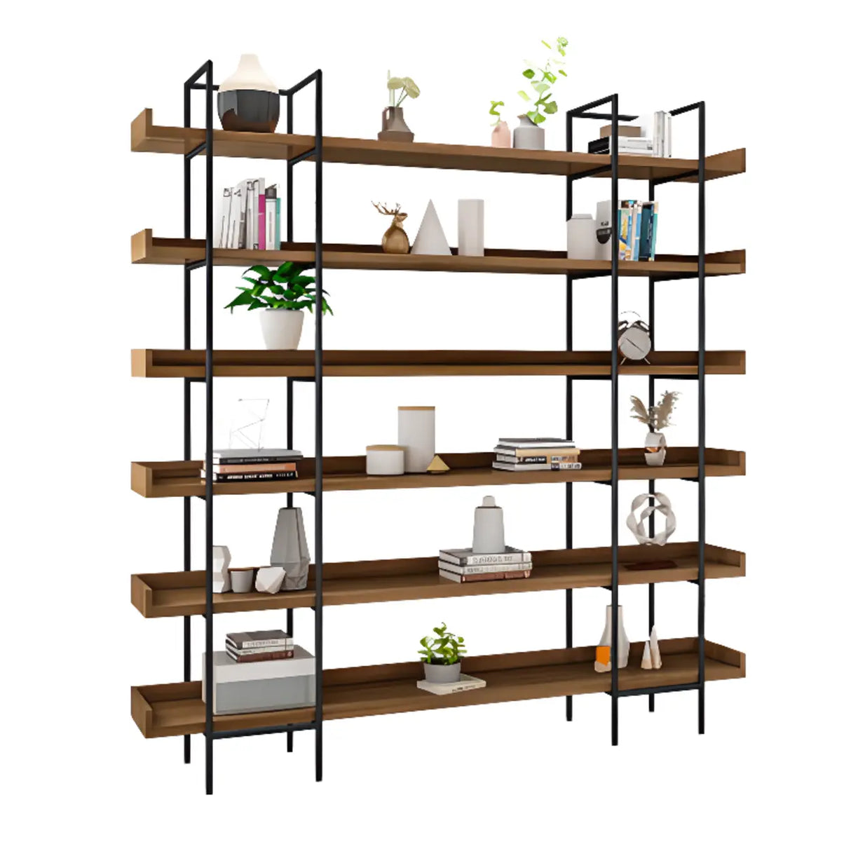 Casual Brown Wooden Shelves Open Display Bookshelf Image - 10