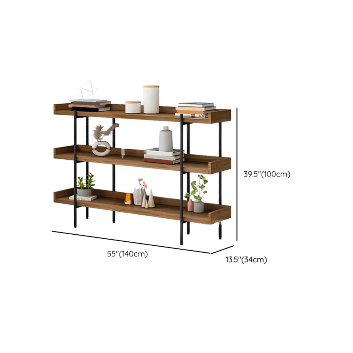 Casual Brown Wooden Shelves Open Display Bookshelf Image - 12