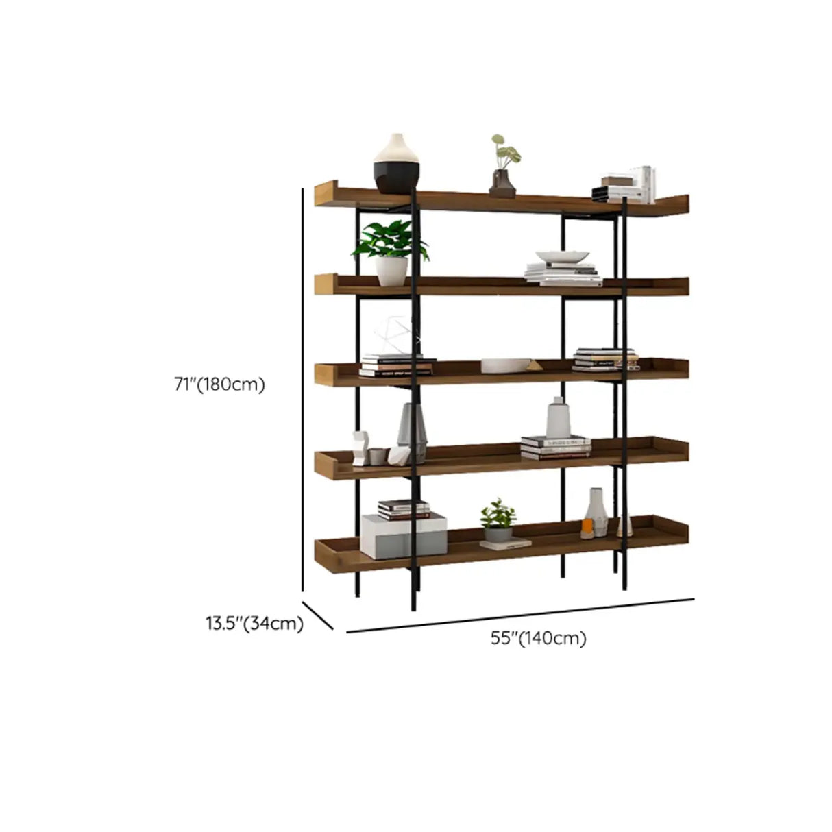 Casual Brown Wooden Shelves Open Display Bookshelf Image - 14