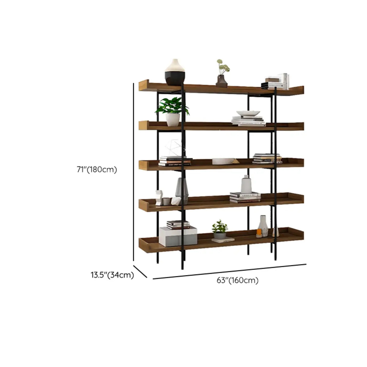 Casual Brown Wooden Shelves Open Display Bookshelf Image - 15