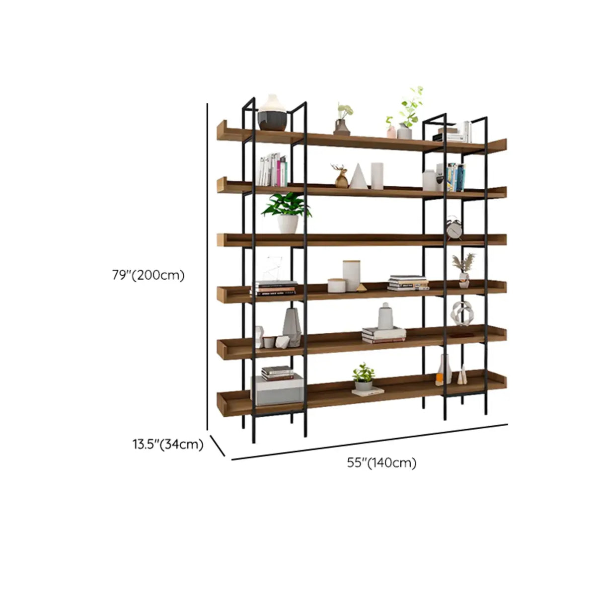 Casual Brown Wooden Shelves Open Display Bookshelf Image - 18